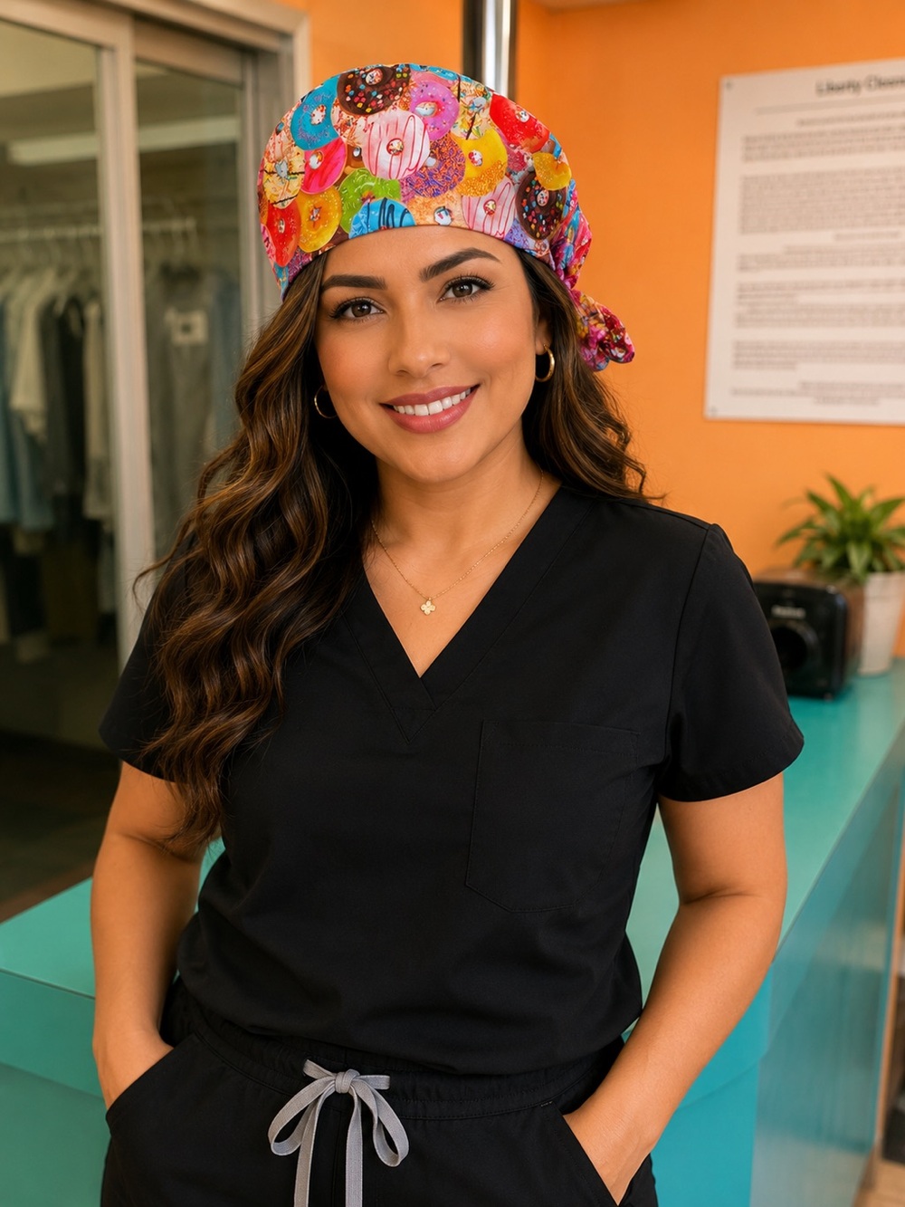 Source Unknown Multicolor Donut Print medical cap
